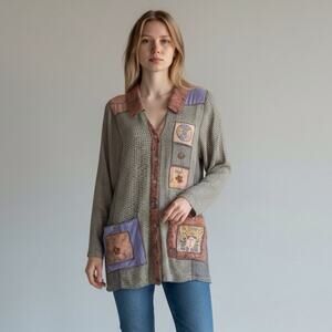 Faith Boho Blouse Pink & Purple Embroidered & Beaded Patchwork Button-Up